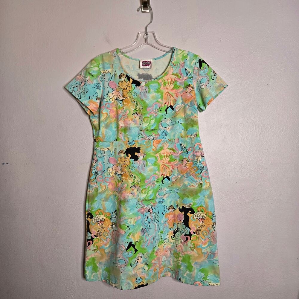 Vintage Wearable Art Watercolor Victorian Women Print Dress L Pastel Leggiadro